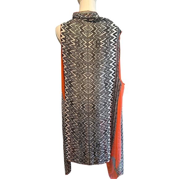 Shawl Vest Top Poncho Kimono Open Orange Black Geo Aztec Boho Gypsy Hippie - Picture 8 of 11